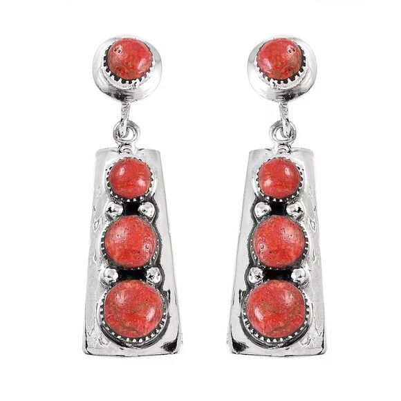 Santa Fe Style Coral Drop Earrings in Sterling Silver - Picture 2 of 7